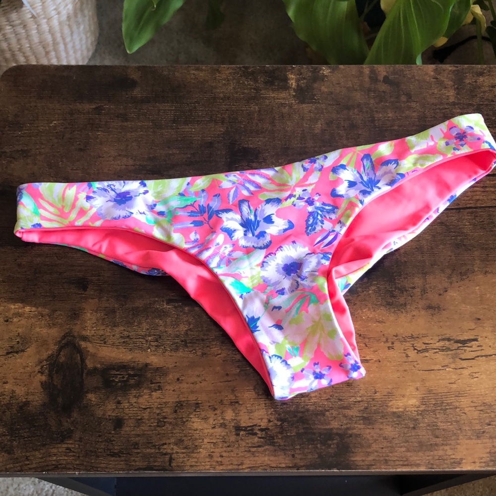 Neon and floral reversible bikini bottoms